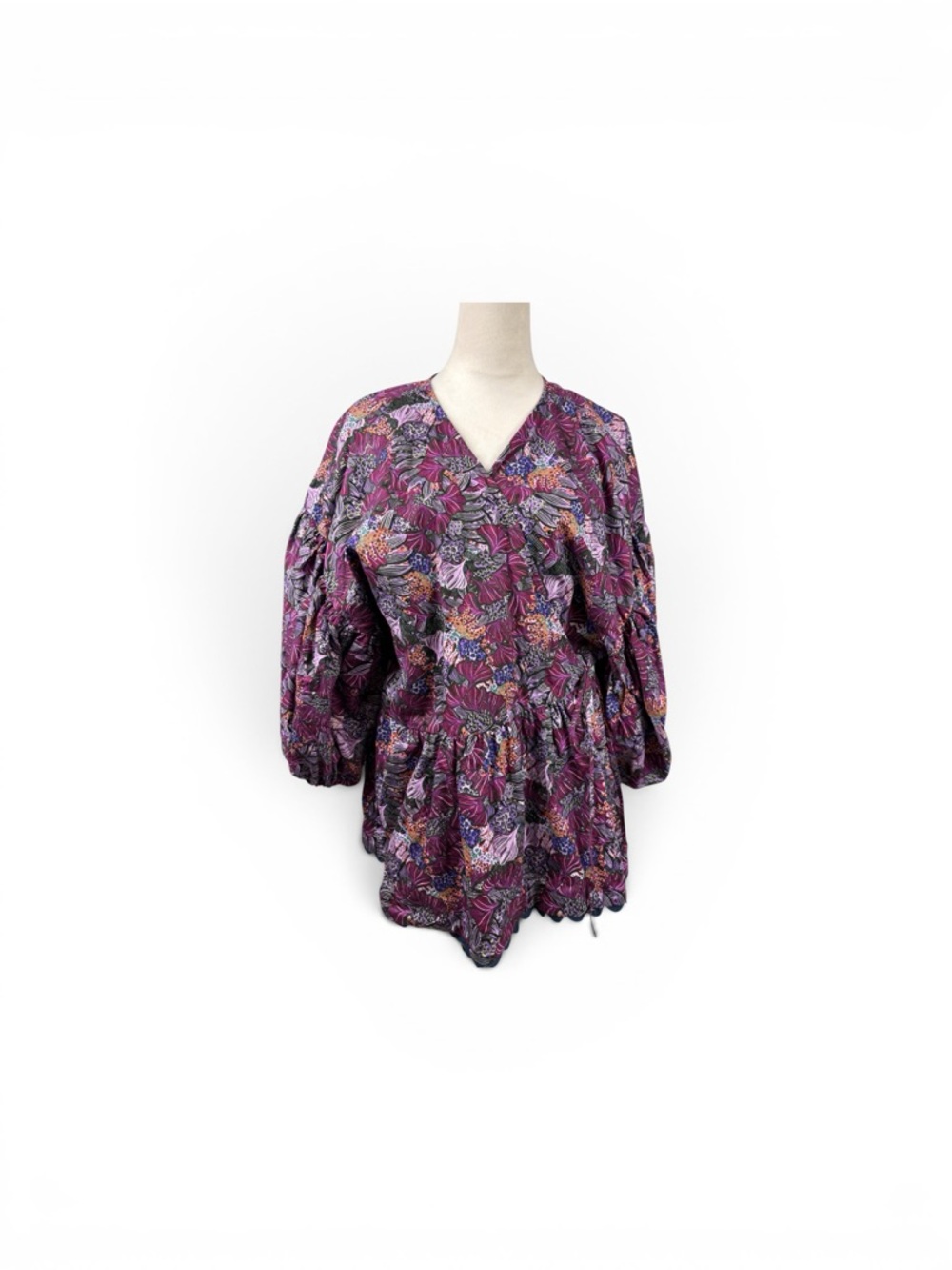 Kika Vargas for Target Purple Floral V-Neck Peplum puff sleeve Tunic size 2X